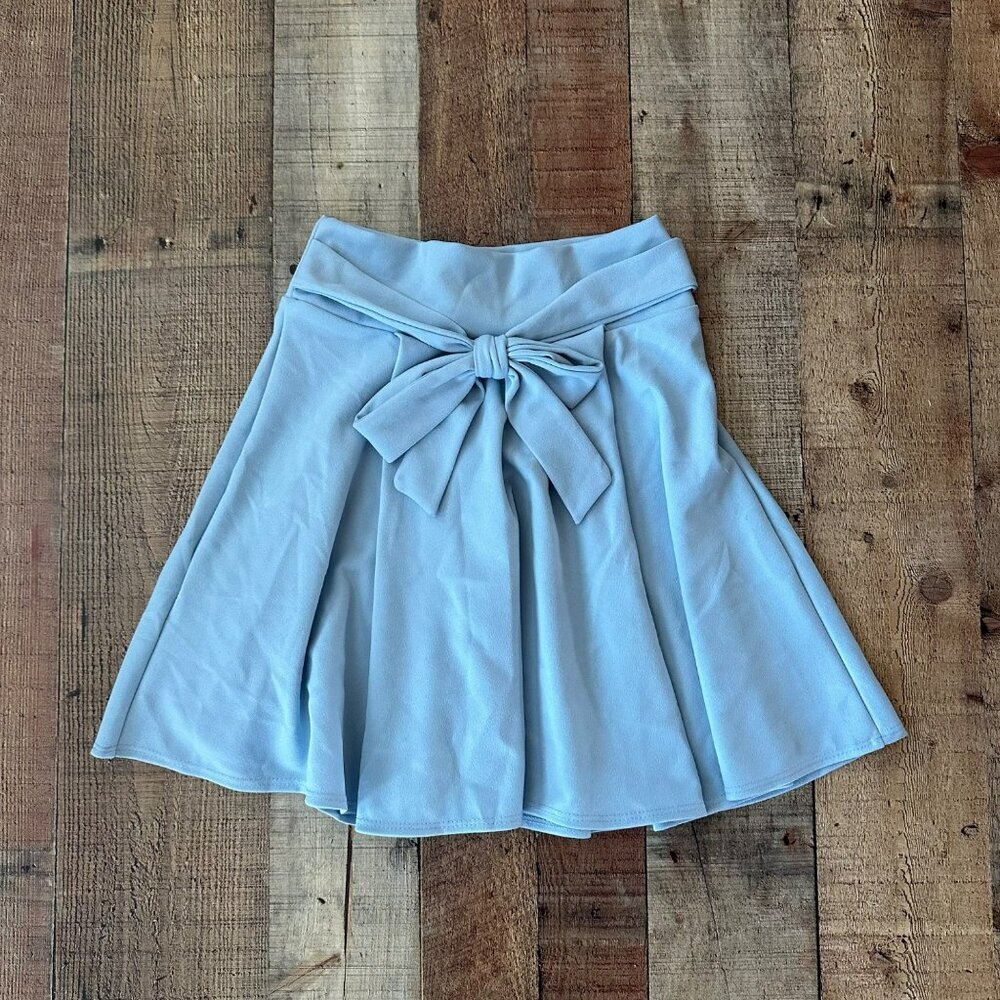 Light Blue Skater Skirt With Bow Accent Elastic Waistband Sensational Collection